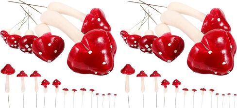 LOGOFUN 33pcs Fake Mushroom Simulation Foam Mushroom Artificial Mushroom Model Miniature Mushroom Prop for DIY Crafts - Red White in Saudi Arabia