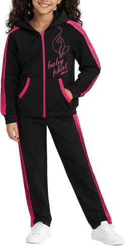 Baby Phat Girls Sweatsuit Set - 2 Piece Fleece Zip-Up Hoodie Sweatshirt & Girls Sweat Pants - Soft Girl Athletic Outfit in Saudi Arabia