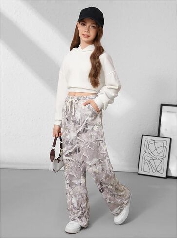 SweatyRocks Girl's Baggy Sweatpants Casual Drawstring Straight Leg Camo Pants in Saudi Arabia
