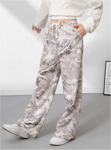 SweatyRocks Girl's Baggy Sweatpants Casual Drawstring Straight Leg Camo Pants in Saudi Arabia