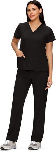 Scrubs for Women Set, Medical Women Scrubs, V-Neck Top and Straight Leg Pants with 11 Pockets (Relaxed Fit) in Saudi Arabia