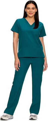 Scrubs for Women Set, Medical Women Scrubs, V-Neck Top and Straight Leg Pants with 11 Pockets (Relaxed Fit) in Saudi Arabia