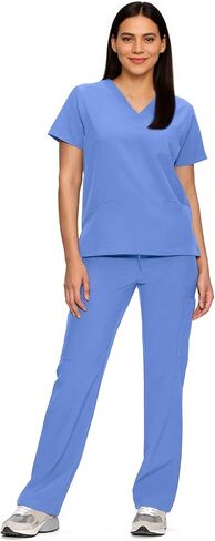 Scrubs for Women Set, Medical Women Scrubs, V-Neck Top and Straight Leg Pants with 11 Pockets (Relaxed Fit) in Saudi Arabia