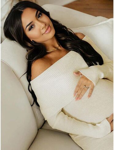 Off Shoulder Knit Bodycon Mermaid Going Out Baby Shower Maternity Sweater Maxi Dress in Saudi Arabia