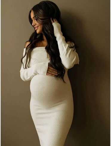 Off Shoulder Knit Bodycon Mermaid Going Out Baby Shower Maternity Sweater Maxi Dress in Saudi Arabia