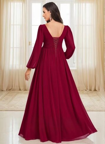 NLQ Women's Long Sleeves Maternity Gowns for Pregnant 2026 Chiffon Pleated A Line Baby Shower Dress with Slit in Saudi Arabia