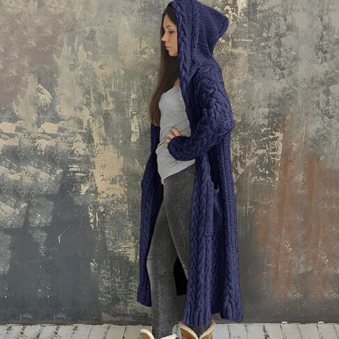 Oversized Cardigans for Women Long Loose Plus Size Knitted Hooded Outerwear with Pocket Winter Warm Chunky Coats in Saudi Arabia