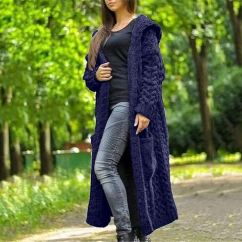 Oversized Cardigans for Women Long Loose Plus Size Knitted Hooded Outerwear with Pocket Winter Warm Chunky Coats in Saudi Arabia