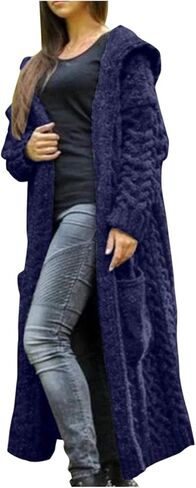 Oversized Cardigans for Women Long Loose Plus Size Knitted Hooded Outerwear with Pocket Winter Warm Chunky Coats in Saudi Arabia