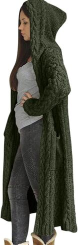 Oversized Cardigans for Women Long Loose Plus Size Knitted Hooded Outerwear with Pocket Winter Warm Chunky Coats in Saudi Arabia