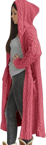Oversized Cardigans for Women Long Loose Plus Size Knitted Hooded Outerwear with Pocket Winter Warm Chunky Coats in Saudi Arabia