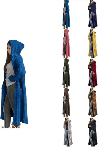 Oversized Cardigans for Women Long Loose Plus Size Knitted Hooded Outerwear with Pocket Winter Warm Chunky Coats in Saudi Arabia