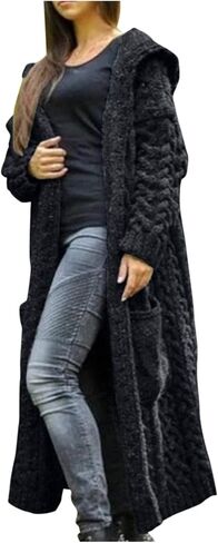 Oversized Cardigans for Women Long Loose Plus Size Knitted Hooded Outerwear with Pocket Winter Warm Chunky Coats in Saudi Arabia