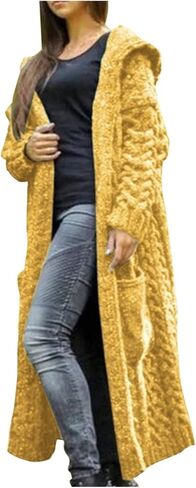 Oversized Cardigans for Women Long Loose Plus Size Knitted Hooded Outerwear with Pocket Winter Warm Chunky Coats in Saudi Arabia