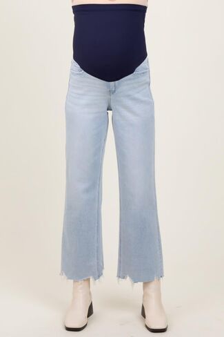 PinkBlush Light Distressed Hem Slim Wide Leg Maternity Jeans in Saudi Arabia