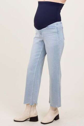 PinkBlush Light Distressed Hem Slim Wide Leg Maternity Jeans in Saudi Arabia