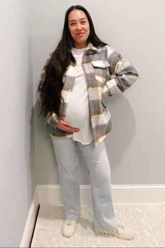 PinkBlush Light Distressed Hem Slim Wide Leg Maternity Jeans in Saudi Arabia