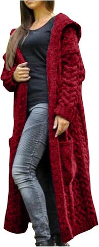 Oversized Cardigans for Women Long Loose Plus Size Knitted Hooded Outerwear with Pocket Winter Warm Chunky Coats in Saudi Arabia