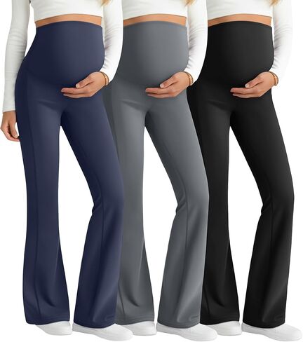 3 Pack Maternity Flared Leggings Over The Belly Yoga Bootcut Stretchy Pregnancy Pants Lounge Mama Soft Trousers in Saudi Arabia