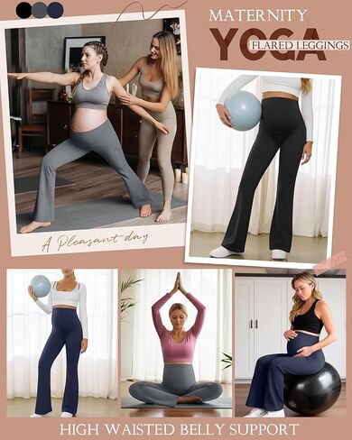 3 Pack Maternity Flared Leggings Over The Belly Yoga Bootcut Stretchy Pregnancy Pants Lounge Mama Soft Trousers in Saudi Arabia