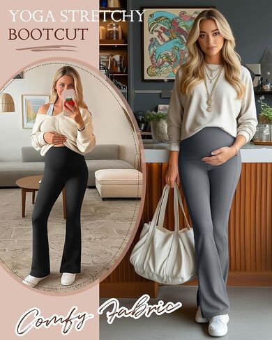 3 Pack Maternity Flared Leggings Over The Belly Yoga Bootcut Stretchy Pregnancy Pants Lounge Mama Soft Trousers in Saudi Arabia