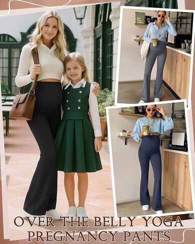 3 Pack Maternity Flared Leggings Over The Belly Yoga Bootcut Stretchy Pregnancy Pants Lounge Mama Soft Trousers in Saudi Arabia