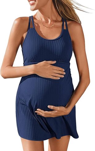 Ribbed Maternity One Piece Swimsuit Dress Wrap Bathing Suit with Built-in Pocket Short Swimwear Tie Knot Skirt in Saudi Arabia