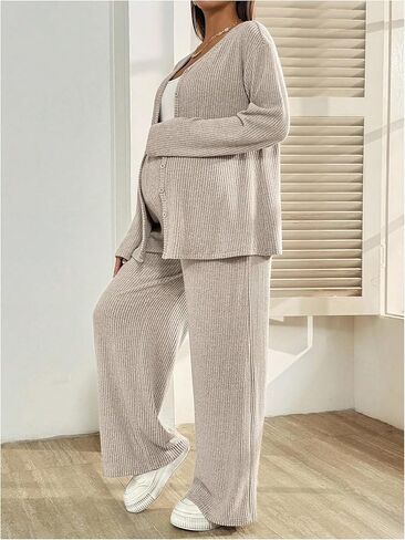 MakeMeChic Women's Maternity 2 Piece Pajama Set Button Up Long Sleeve Pants Lounge Sets in Saudi Arabia