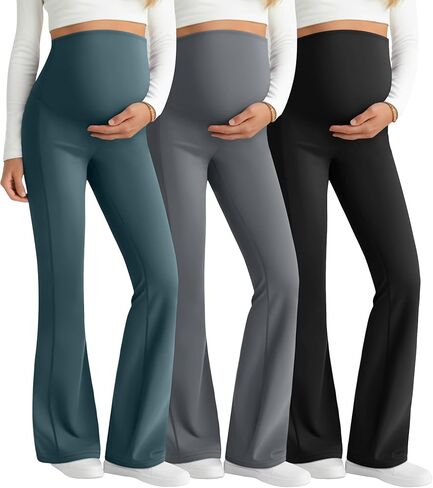 3 Pack Maternity Flared Leggings Over The Belly Yoga Bootcut Stretchy Pregnancy Pants Lounge Mama Soft Trousers in Saudi Arabia