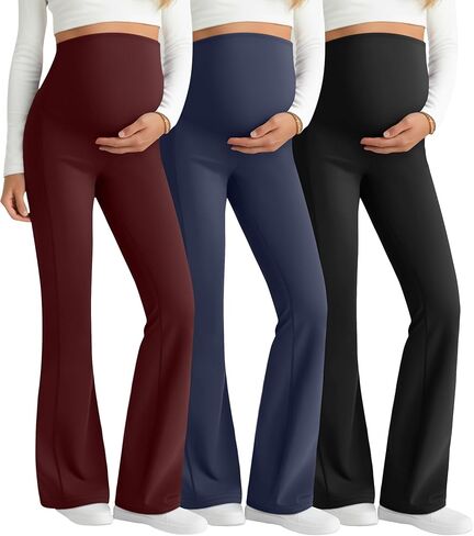 3 Pack Maternity Flared Leggings Over The Belly Yoga Bootcut Stretchy Pregnancy Pants Lounge Mama Soft Trousers in Saudi Arabia
