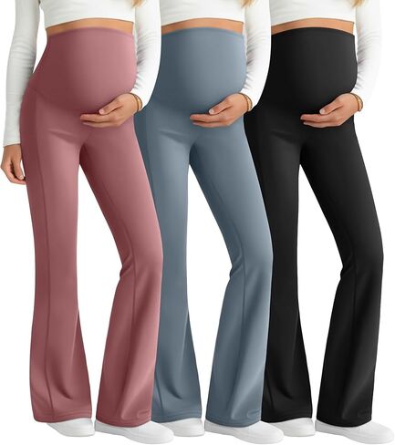 3 Pack Maternity Flared Leggings Over The Belly Yoga Bootcut Stretchy Pregnancy Pants Lounge Mama Soft Trousers in Saudi Arabia