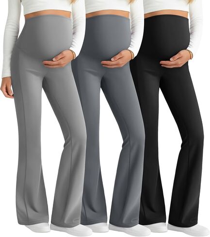 3 Pack Maternity Flared Leggings Over The Belly Yoga Bootcut Stretchy Pregnancy Pants Lounge Mama Soft Trousers in Saudi Arabia