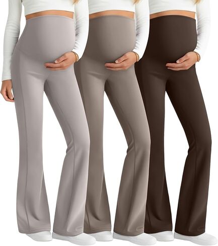 3 Pack Maternity Flared Leggings Over The Belly Yoga Bootcut Stretchy Pregnancy Pants Lounge Mama Soft Trousers in Saudi Arabia