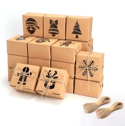 Tenare 30 Pieces Christmas Cookie Boxes with Clear Window Cupcake Boxes Bakery Boxes Pastry Packaging Boxes Brown Kraft Present Box with Rope for Food Present Giving, 4 x 4 x 2.5 Inches (Delicate) in Saudi Arabia