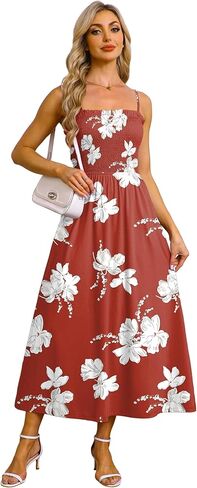 OFEEFAN Womens Spaghetti Strap Maxi Dresses Smocked with Pockets 2026 Summer Spring Casual Boho Beach Long Sundresses in Saudi Arabia