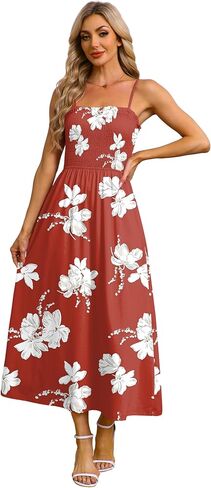 OFEEFAN Womens Spaghetti Strap Maxi Dresses Smocked with Pockets 2026 Summer Spring Casual Boho Beach Long Sundresses in Saudi Arabia