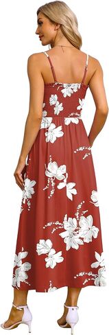 OFEEFAN Womens Spaghetti Strap Maxi Dresses Smocked with Pockets 2026 Summer Spring Casual Boho Beach Long Sundresses in Saudi Arabia