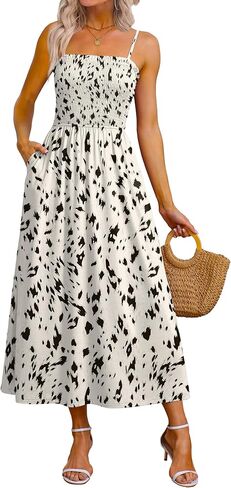 OFEEFAN Womens Spaghetti Strap Maxi Dresses Smocked with Pockets 2026 Summer Spring Casual Boho Beach Long Sundresses in Saudi Arabia