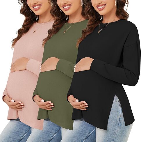 المرأة 3 حزم قمصان الأمومة طويلة الأكمام الجانب Ruched الحمل تي شيرت تجريب بلوزة تونيك ملابس ماما in Kuwait