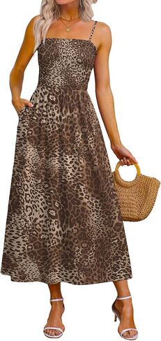 OFEEFAN Womens Spaghetti Strap Maxi Dresses Smocked with Pockets 2026 Summer Spring Casual Boho Beach Long Sundresses in Saudi Arabia