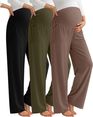 Neer 3 Pack Women's Maternity Pants Over The Belly Loose Pregnancy Pants Stretchy Lounge Wide Leg Trousers with Pockets in Saudi Arabia