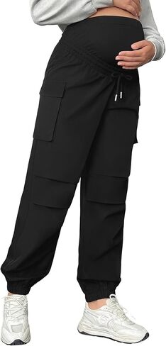 السراويل النسائية الأمومة فوق البطن الحمل ركض Sweatpants السببية تمتد فرك السراويل مع جيوب in Kuwait