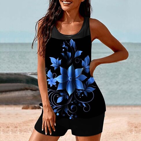 Tankini Swimsuits for Women Two Piece Floral Swimsuits Tank Top with High Waisted Tummy Control Shorts Bathing Suits in Saudi Arabia