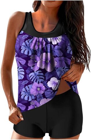 Tankini Swimsuits for Women Two Piece Floral Swimsuits Tank Top with High Waisted Tummy Control Shorts Bathing Suits in Saudi Arabia