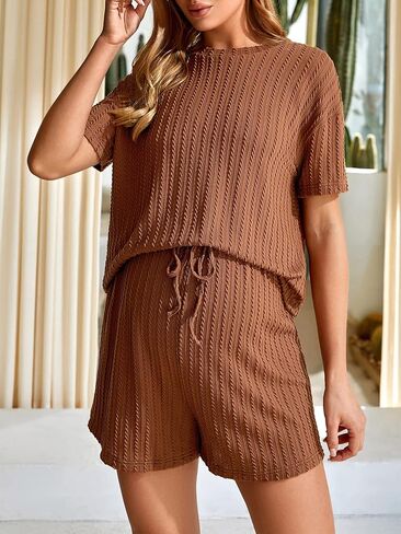Women's 2 Piece Maternity Outfits Short Sleeve T Shirt Drawstring Waist Shorts Set in Saudi Arabia