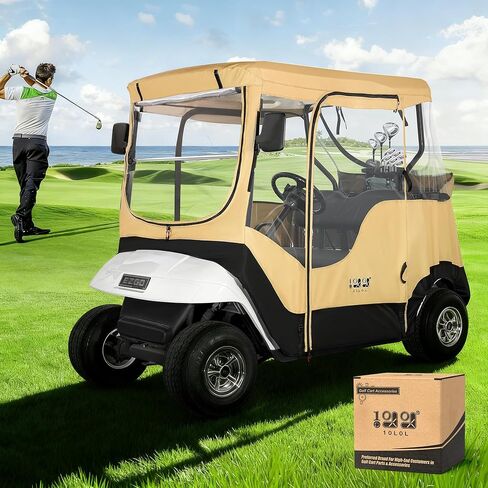 10L0L Golf Cart Enclosure fit for 2 Passenger EZGO TXT & RXV, Waterproof Windproof Portable Transparent Golf Cart Cover Storage Driving 4 Sided Enclosure (Beige) in Saudi Arabia
