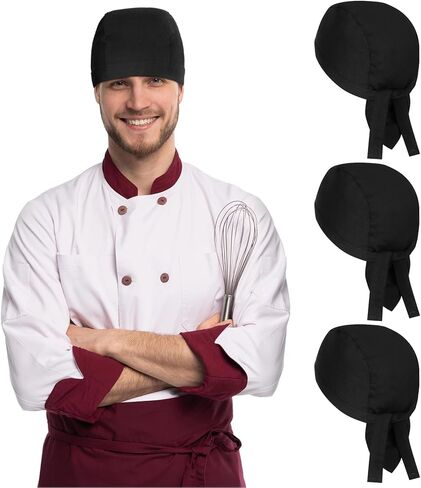 Chuarry Chef Hat Tie Back for Men Adjustable Chef Cap Bandana Skull Cap Black Breathable Cooking Hat for Men Women in Kuwait