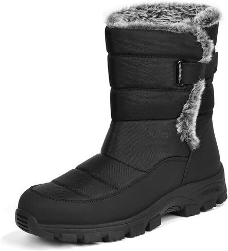 ANGRYRAM Winter Steel Toe Boots for Women Non Slip Warm Insulated Snow Boots Faux Fur Comfortable Mid Calf Safety Toe Furry Snow Shoes for Industry Construction Outdoor Winter in Saudi Arabia