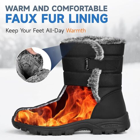 ANGRYRAM Winter Steel Toe Boots for Women Non Slip Warm Insulated Snow Boots Faux Fur Comfortable Mid Calf Safety Toe Furry Snow Shoes for Industry Construction Outdoor Winter in Saudi Arabia