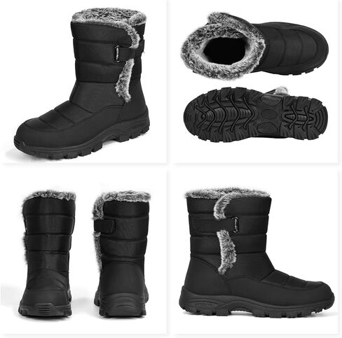 ANGRYRAM Winter Steel Toe Boots for Women Non Slip Warm Insulated Snow Boots Faux Fur Comfortable Mid Calf Safety Toe Furry Snow Shoes for Industry Construction Outdoor Winter in Saudi Arabia